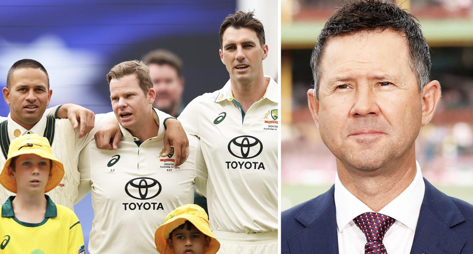 Ricky Ponting junto al equipo australiano de cricket Test.