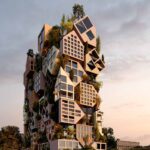 NOA y Atelier4 diseñan una nueva torre en Tirana con una pila de piezas arquetípicas de casas de pueblo